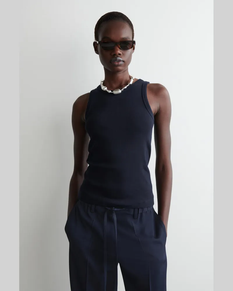 COS Geripptes Tanktop Blau