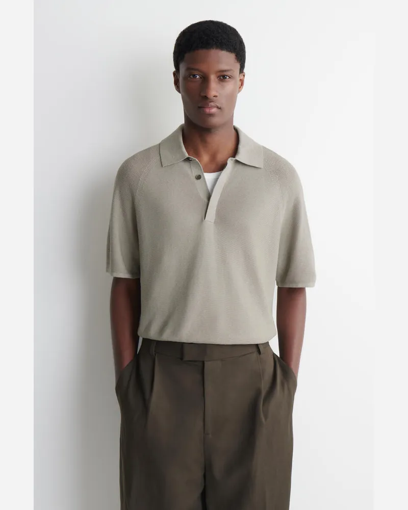 COS Gestricktes Poloshirt Aus Leinen-Seiden-Mix Grau