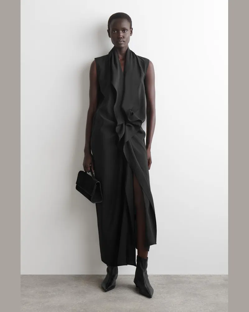 COS Midikleid Mit Drapierung Und Volants Schwarz