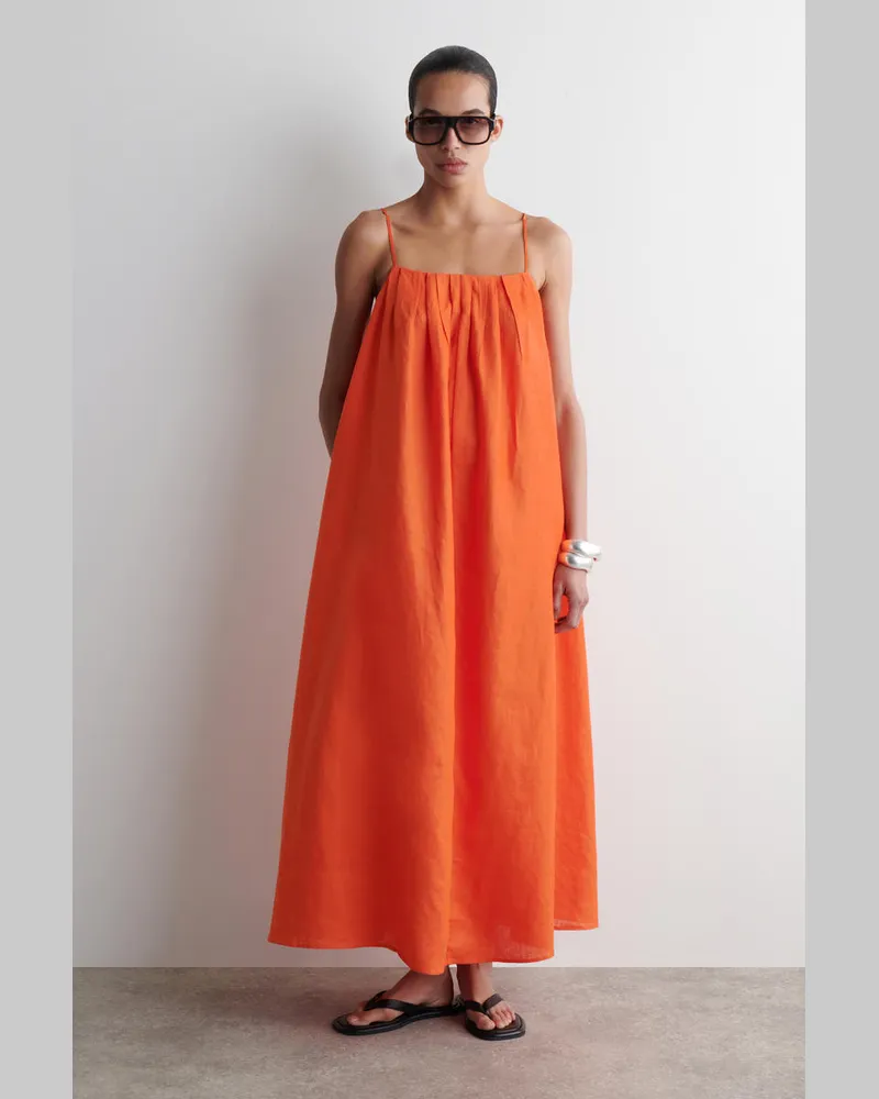 COS Maxikleid Aus Leinen Mit Falten Orange