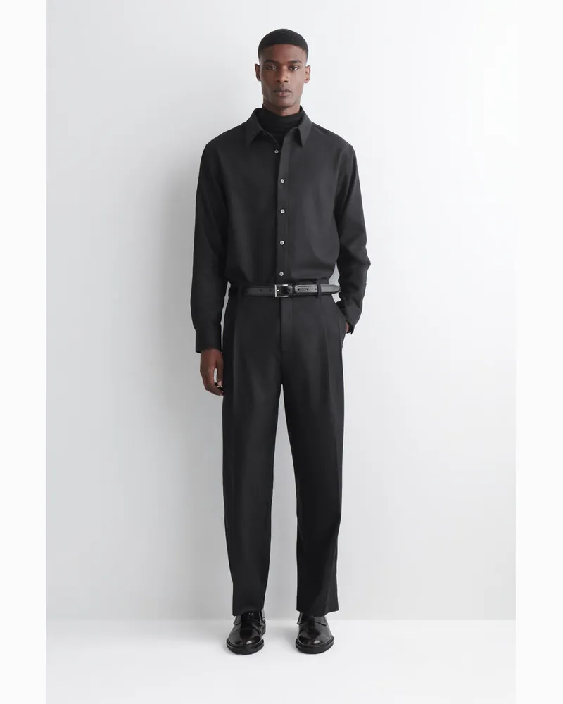 COS Pleated Wool Straight-Leg Trousers Blau