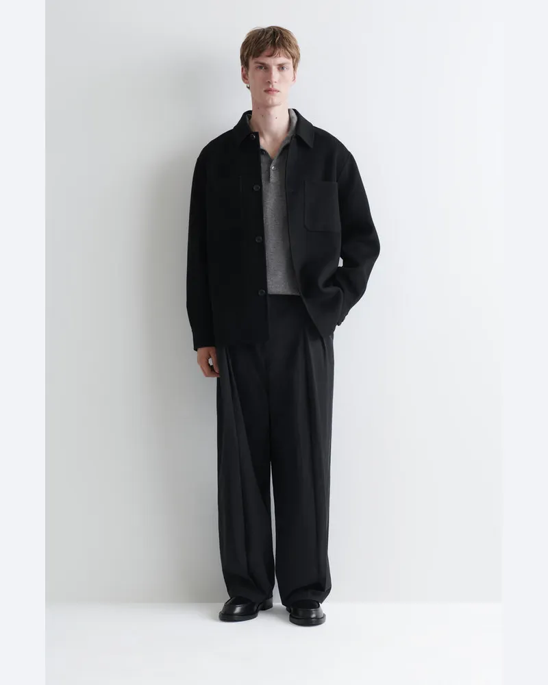 COS Doubleface-Hemdjacke Aus Wolle Schwarz