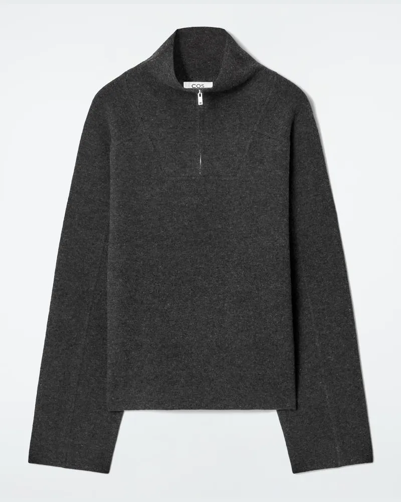 COS Merinowollpullover Mit Kurzem Reissverschluss Grau