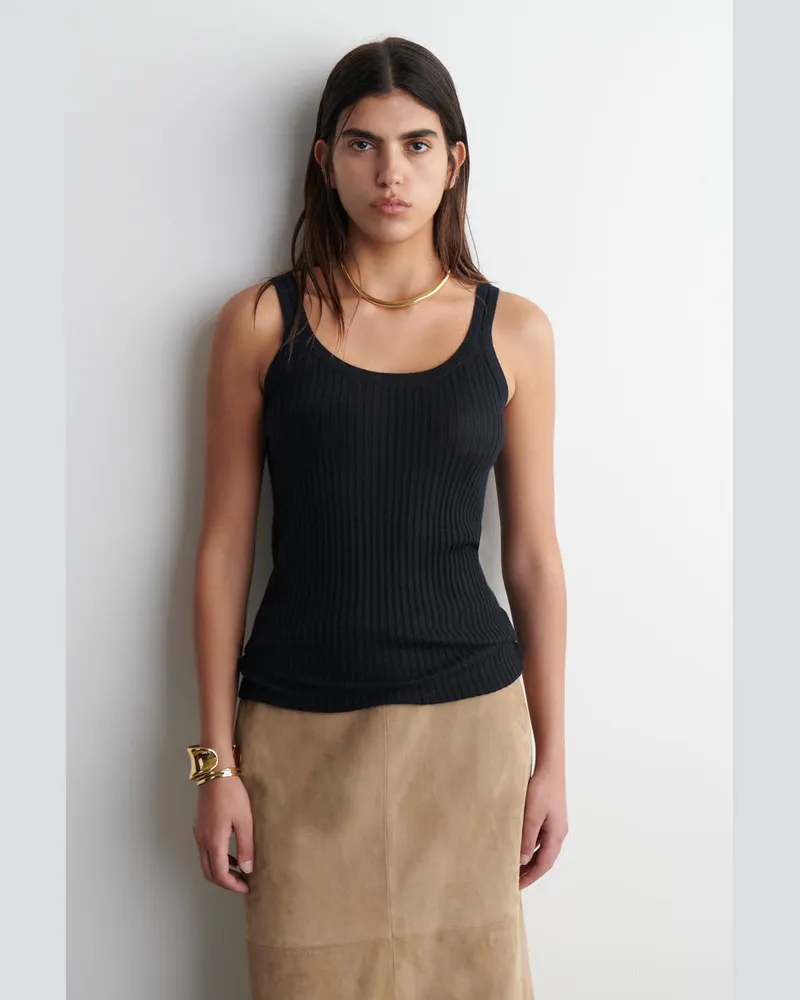 COS Geripptes Tanktop Aus Kaschmir-Seiden-Mix Blau