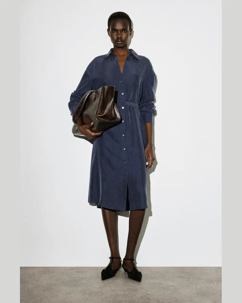 COS Hemdkleid Aus Seide In Knitteroptik Blau