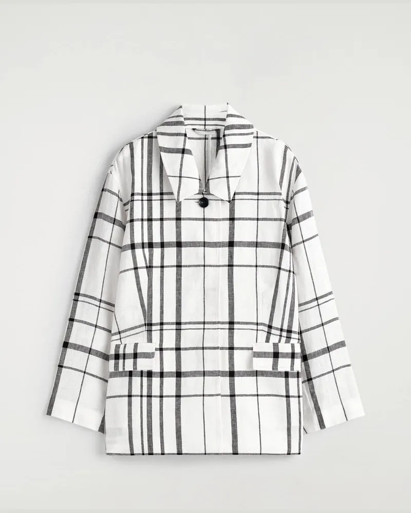 COS Karierte Jacke Aus Leinen Weiß