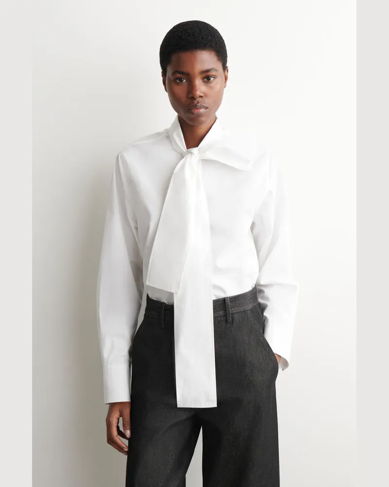 COS Bluse Aus Baumwolle Mit Schleifendetail Weiß