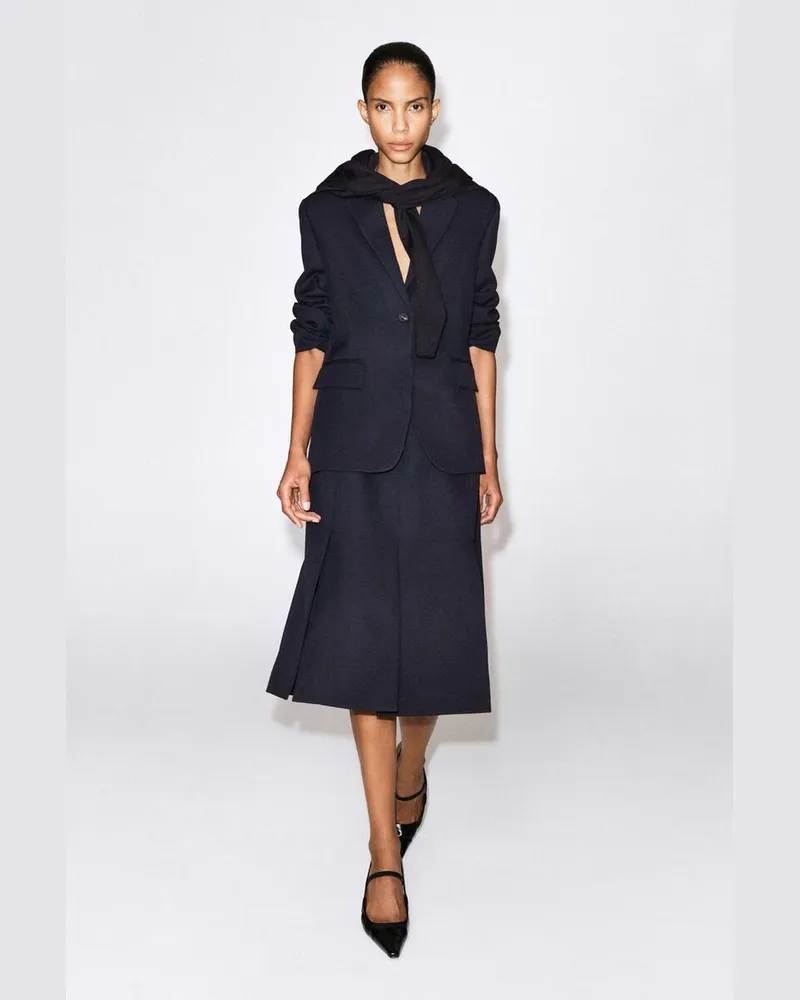 COS Eleganter Midirock Aus Wolle Mit Geschlitztem Saum Blau