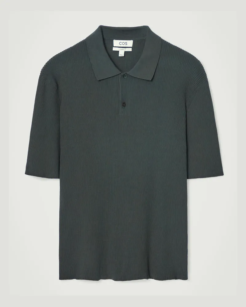 COS Schmal Geschnittenes Poloshirt Aus Rippstrick Grün