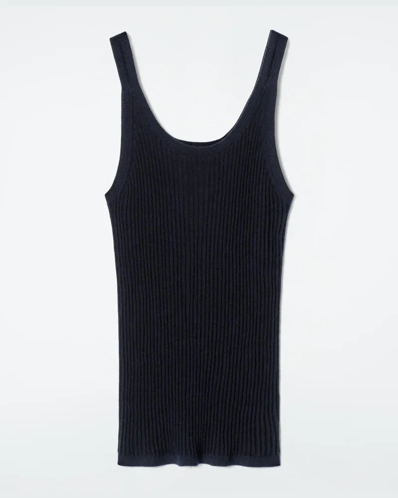COS Geripptes Tanktop Aus Kaschmir-Seiden-Mix Blau