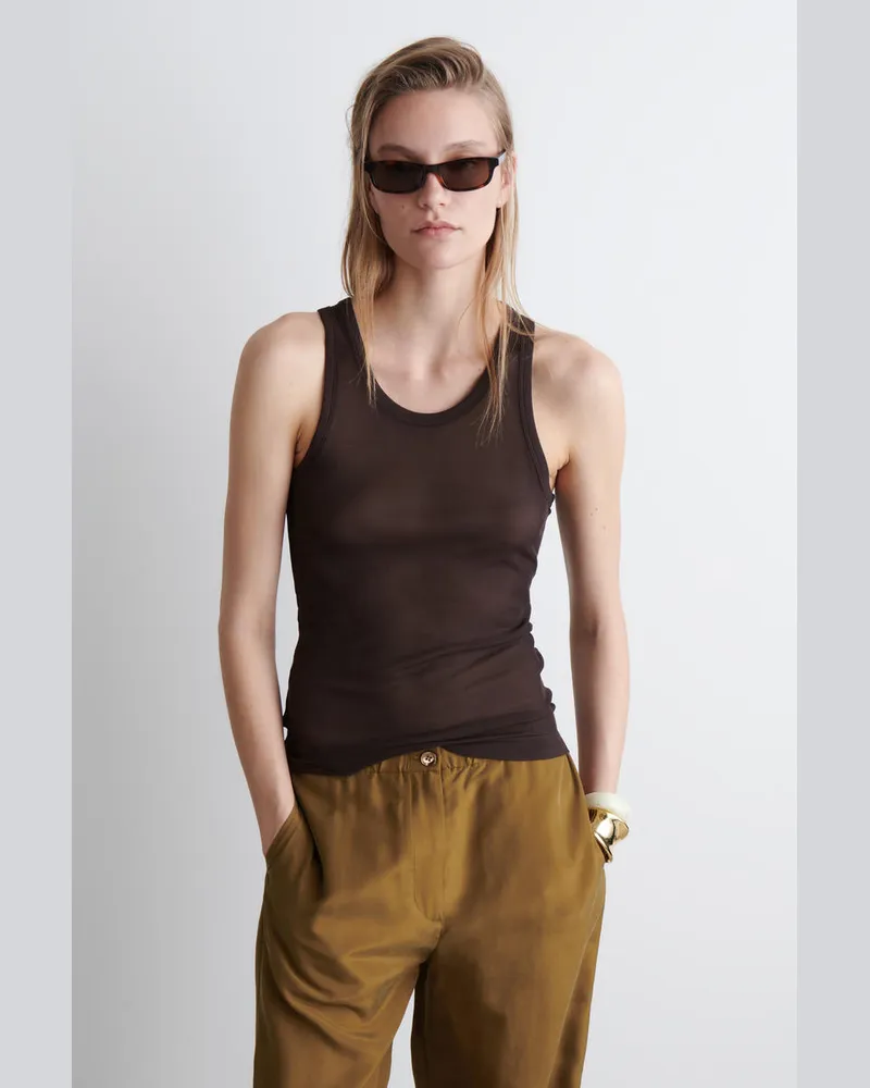 COS Geripptes Tanktop Aus Seide Braun