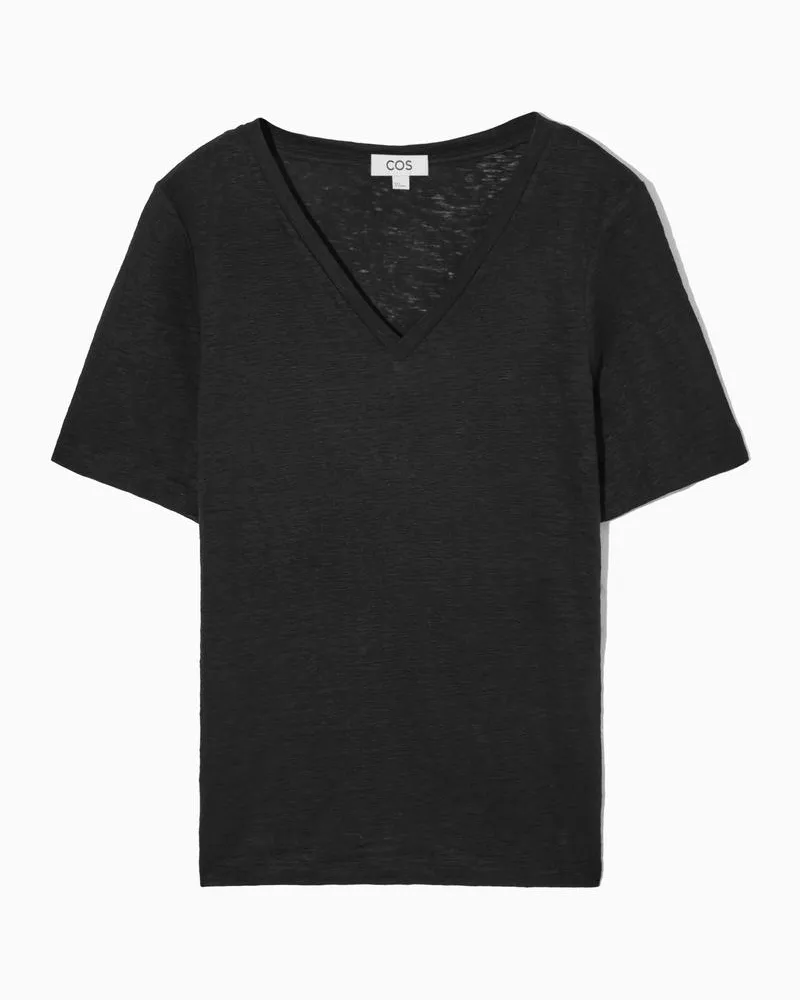 COS T-Shirt Aus Leinen Mit Normaler Passform Schwarz