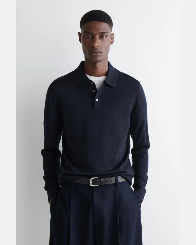 COS Schmal Geschnittenes Poloshirt Aus Merinowolle Blau