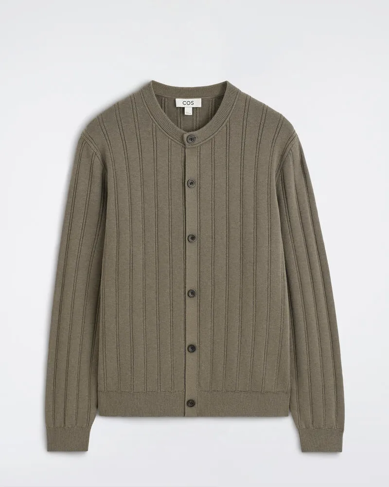 COS Gerippte Strickjacke Aus Woll-Baumwoll-Mix Grün