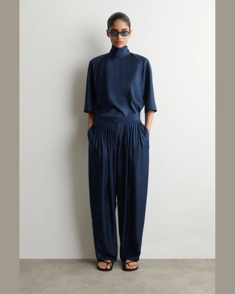 COS Hose Aus Seide Mit Geradem Bein Und Falten Blau