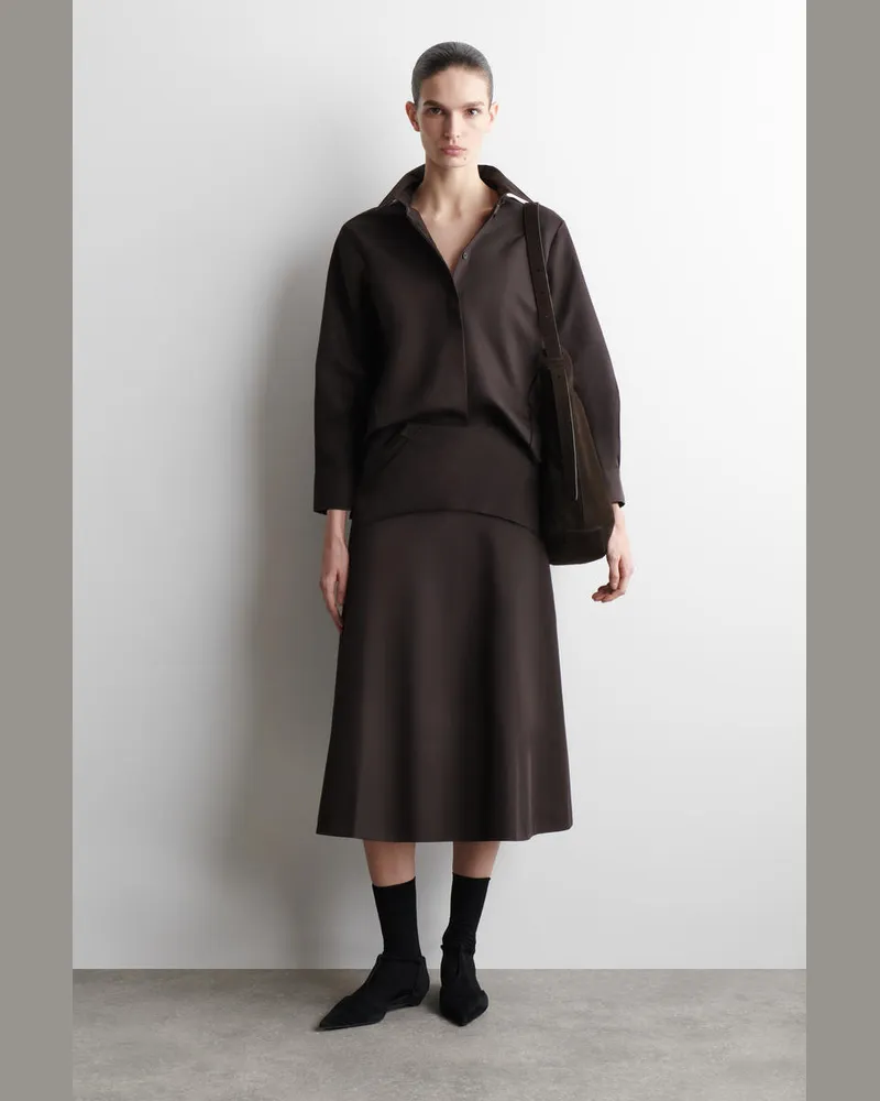 COS Bestickter Midirock Aus Baumwolle Braun