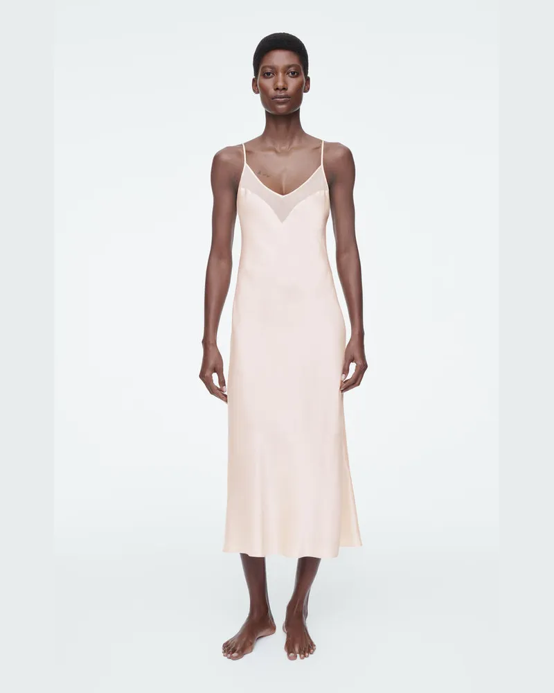COS Slipdress Aus Seide Mit Durchscheinender Partie Rosa