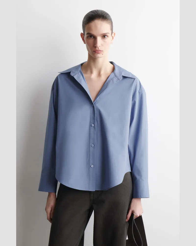 COS Baumwollhemd Mit Offenem Kragen Blau