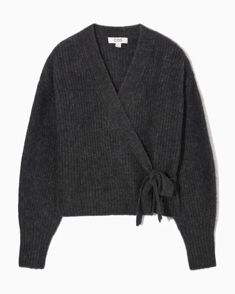 COS Strukturierte Wickel-Strickjacke Aus Alpaka-Mix Grau