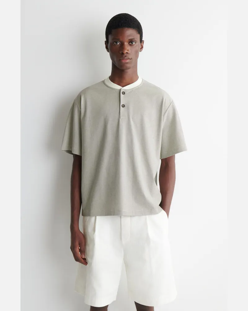 COS Gestreiftes Henley-T-Shirt Aus Baumwolle Weiß