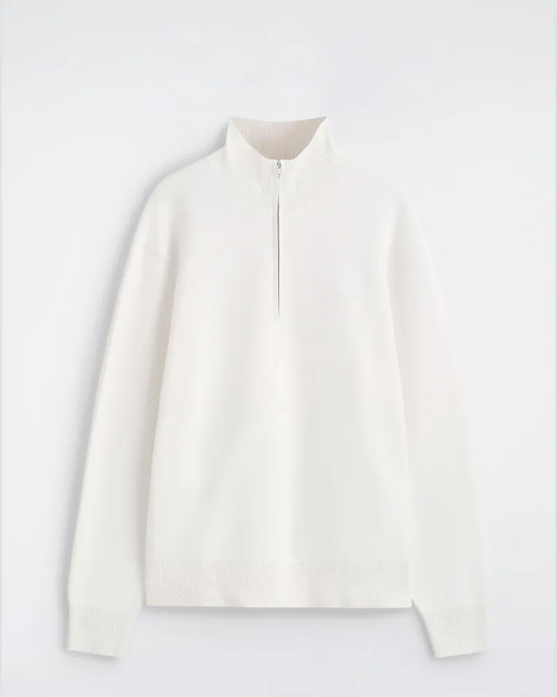 COS Double-Faced Knitted Half-Zip Jumper Weiß