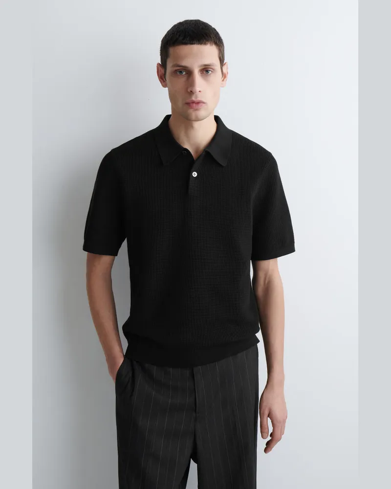 COS Poloshirt Aus Baumwolle In Waffeloptik Schwarz