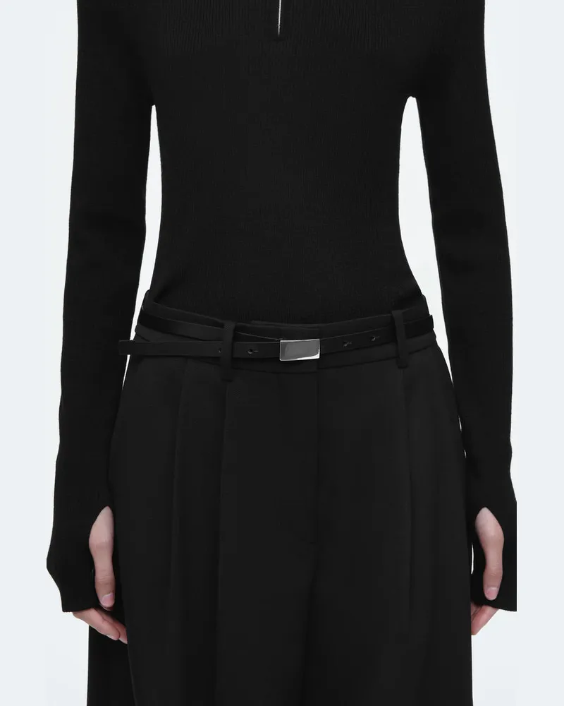 COS Schmaler Ledergürtel Mit Riegeldetail Schwarz