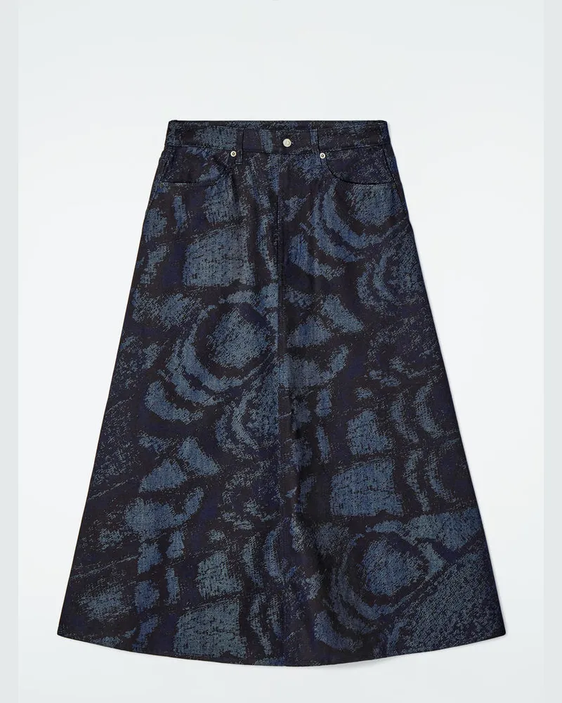 COS Jacquard-Midirock Aus Denim In A-Linie Blau