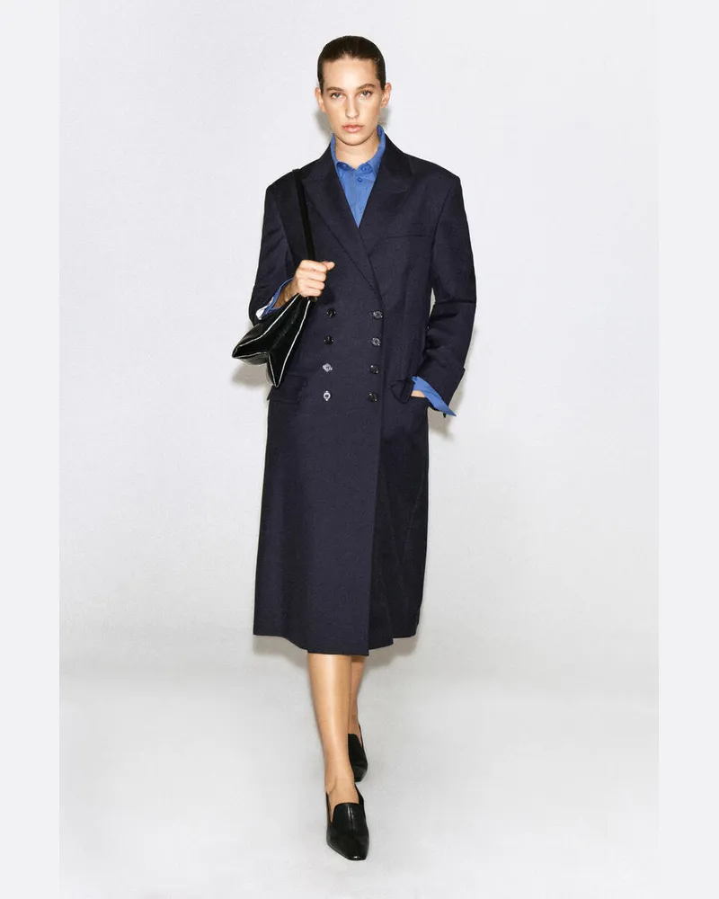 COS Doppelreihiger Longblazer Aus Wolle Blau
