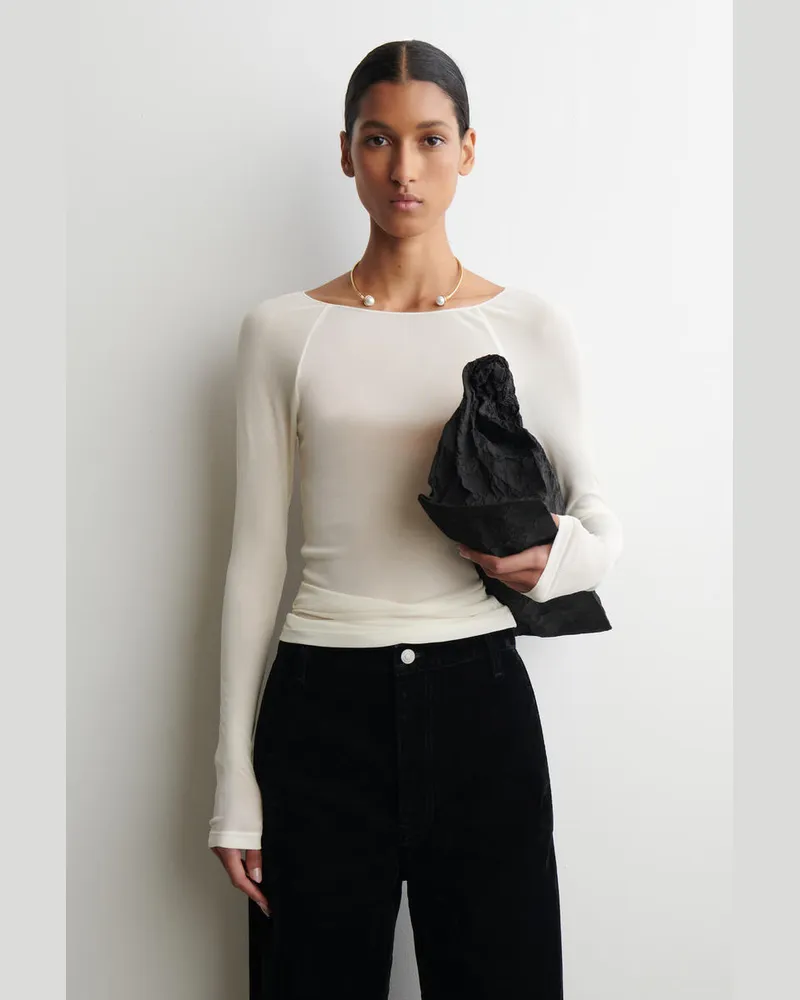 COS Langärmliges Seidenoberteil Weiß