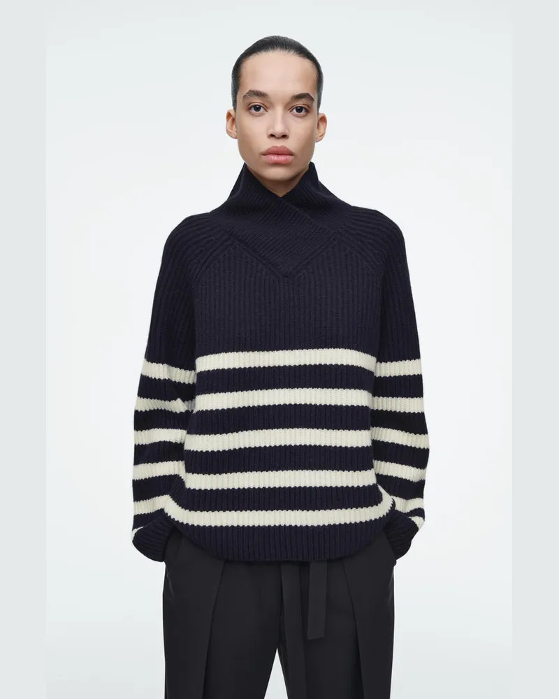 COS Pullover Aus Merinowolle Mit Kragen Blau