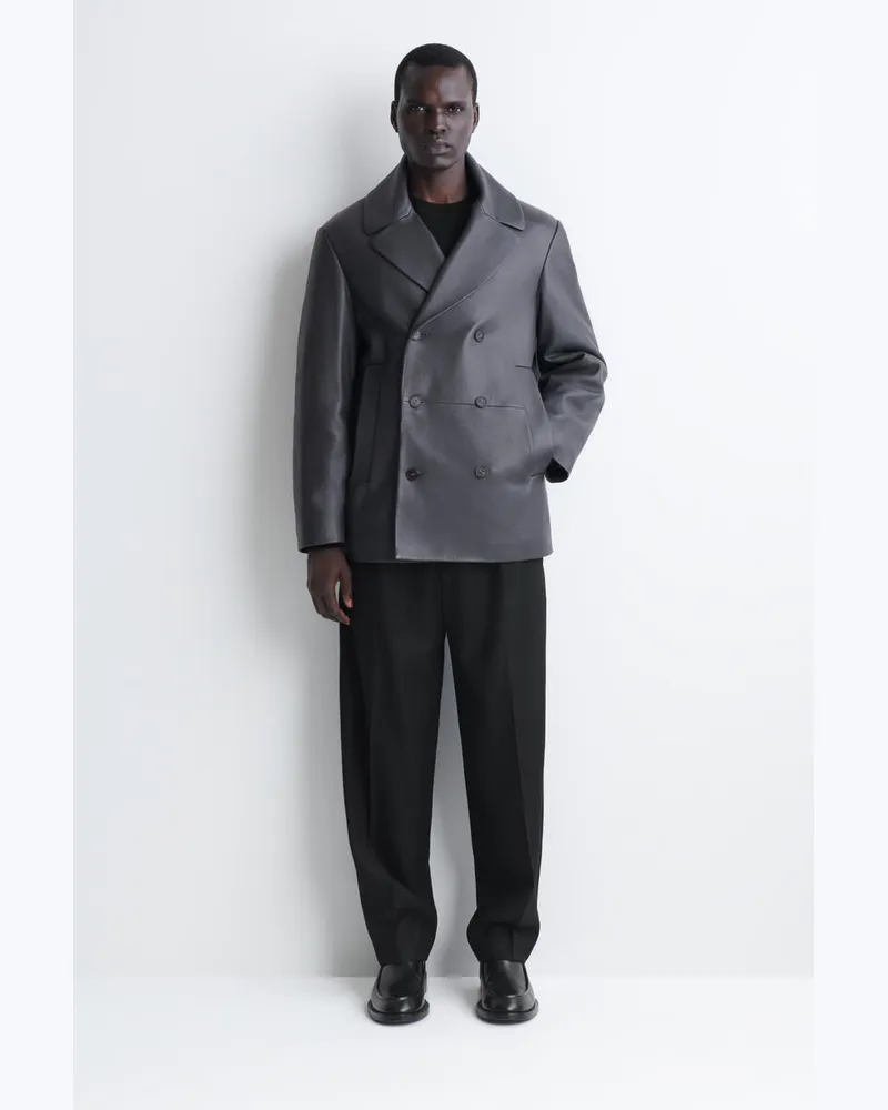 COS Eleganter Wattierter Ledermantel Grau