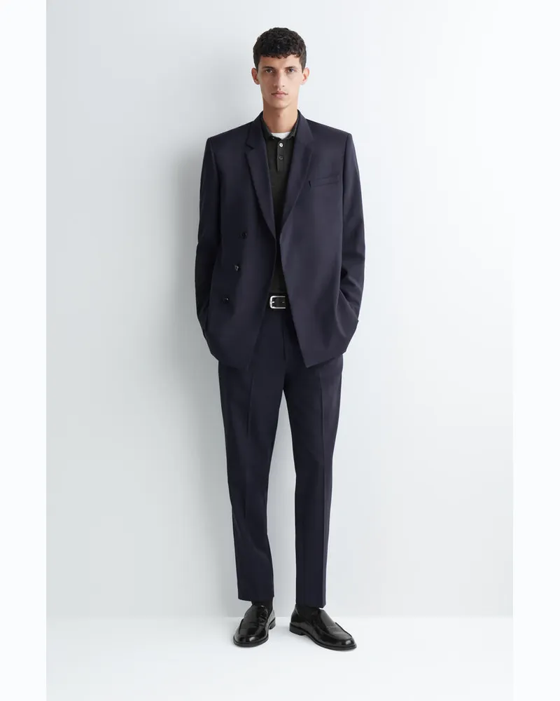 COS Schmaler Doppelreihiger Wollblazer Blau