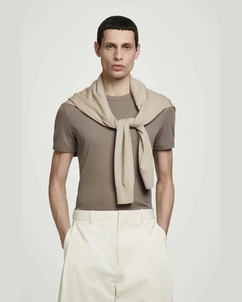 COS Schmal Geschnittenes Geripptes Baumwoll-T-Shirt Beige