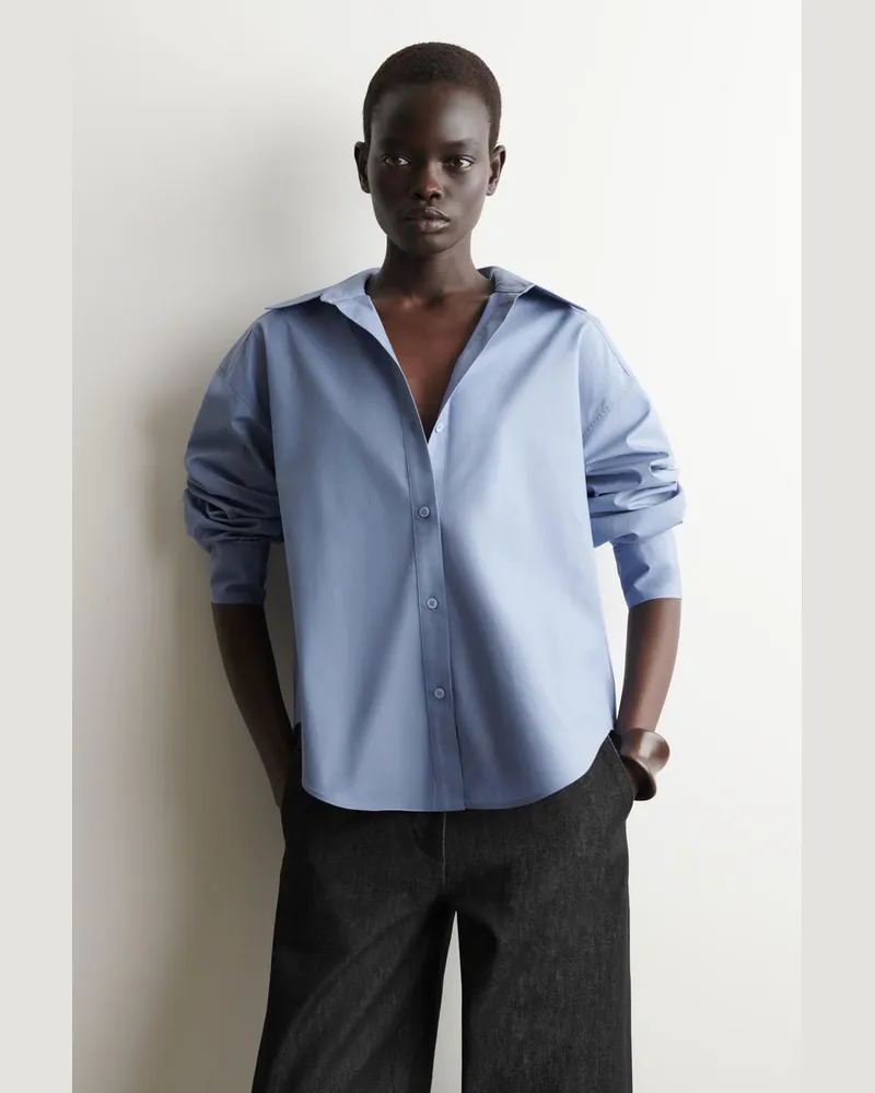 COS Baumwollhemd Mit Offenem Kragen Blau