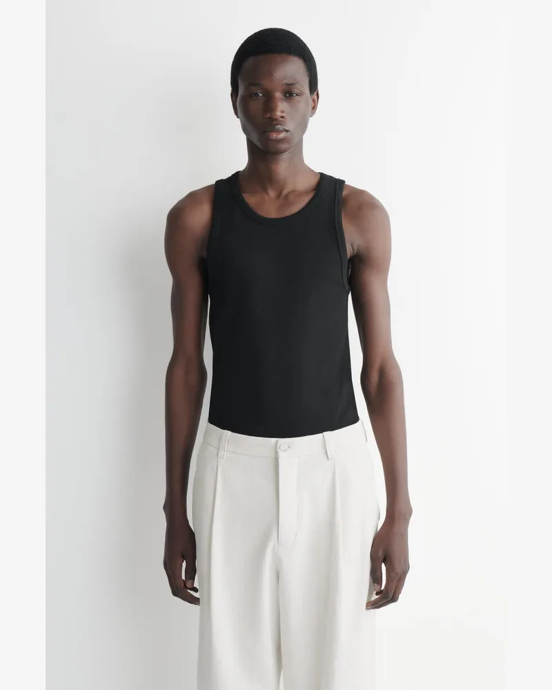 COS Schmales Geripptes Tanktop Aus Baumwolle Schwarz
