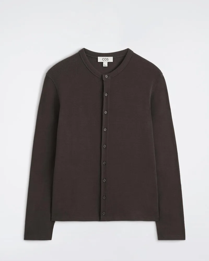 COS Schmale Gerippte Strickjacke Aus Baumwolle Braun