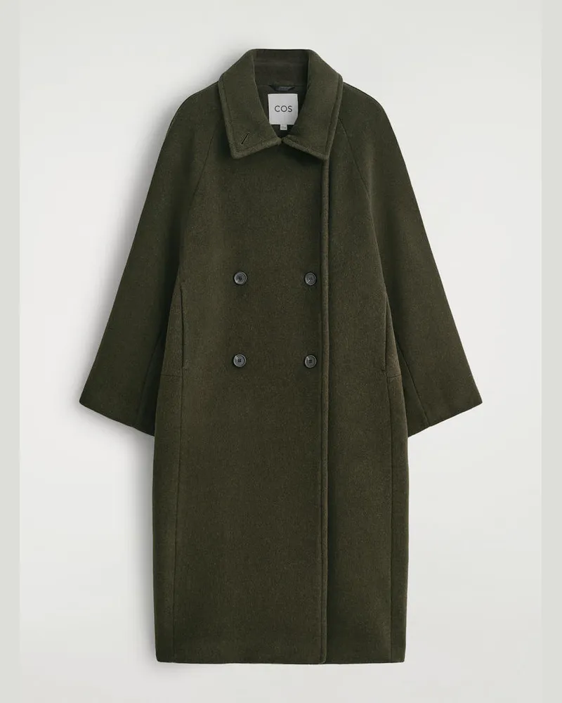 COS Doppelreihiger Langer Oversized-Mantel Aus Wolle Grün