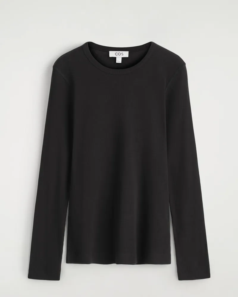 COS Geripptes Langarmshirt Aus Jersey Schwarz
