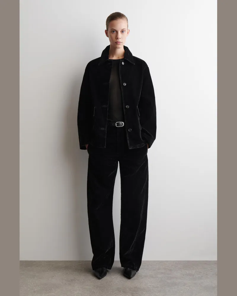 COS Hose Aus Beflocktem Denim Mit Barrel-Bein Schwarz