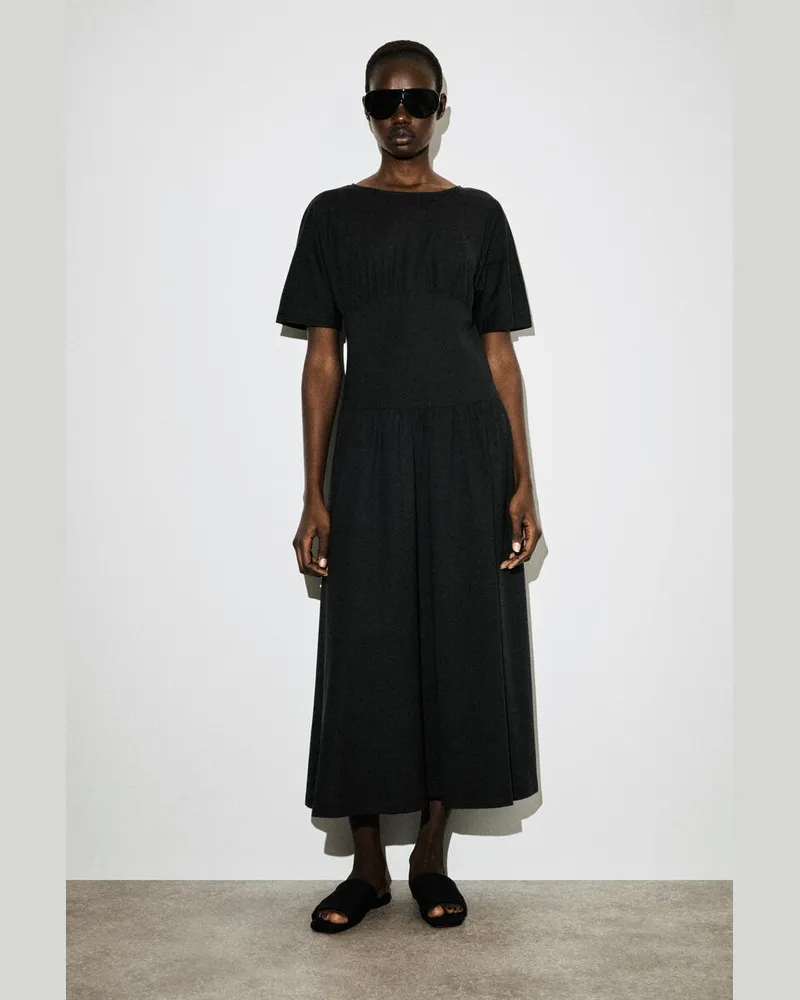 COS Tailliertes Midikleid Aus Baumwolle Schwarz