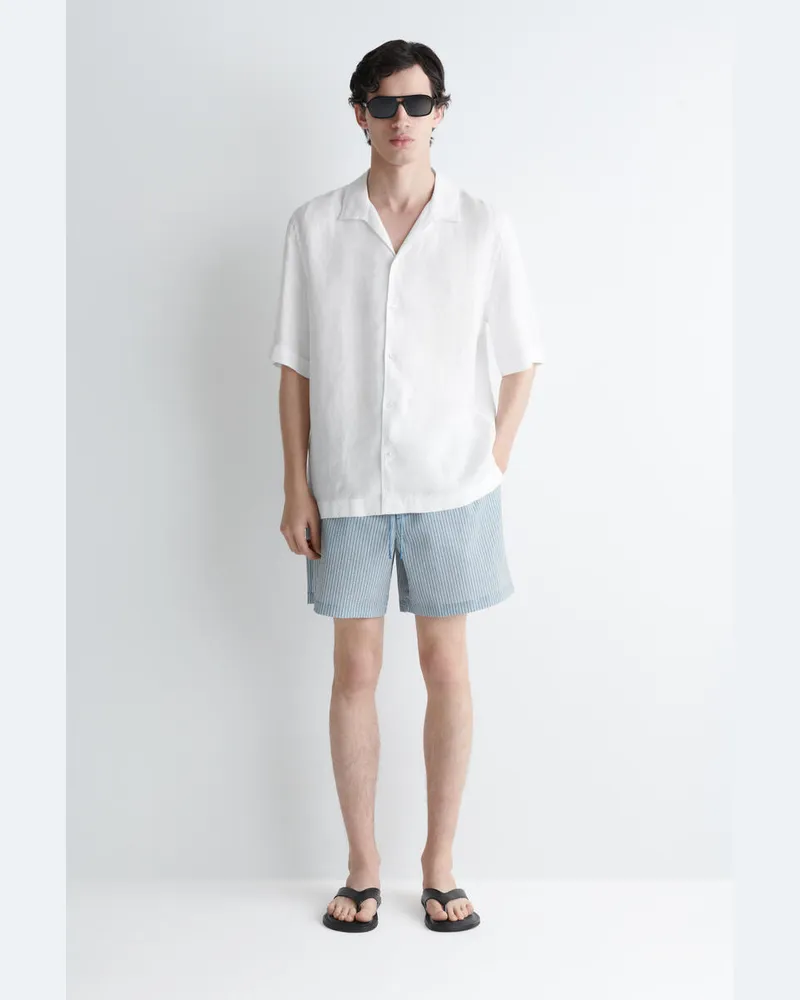 COS Gestreifte Badeshorts Aus Seersucker Blau