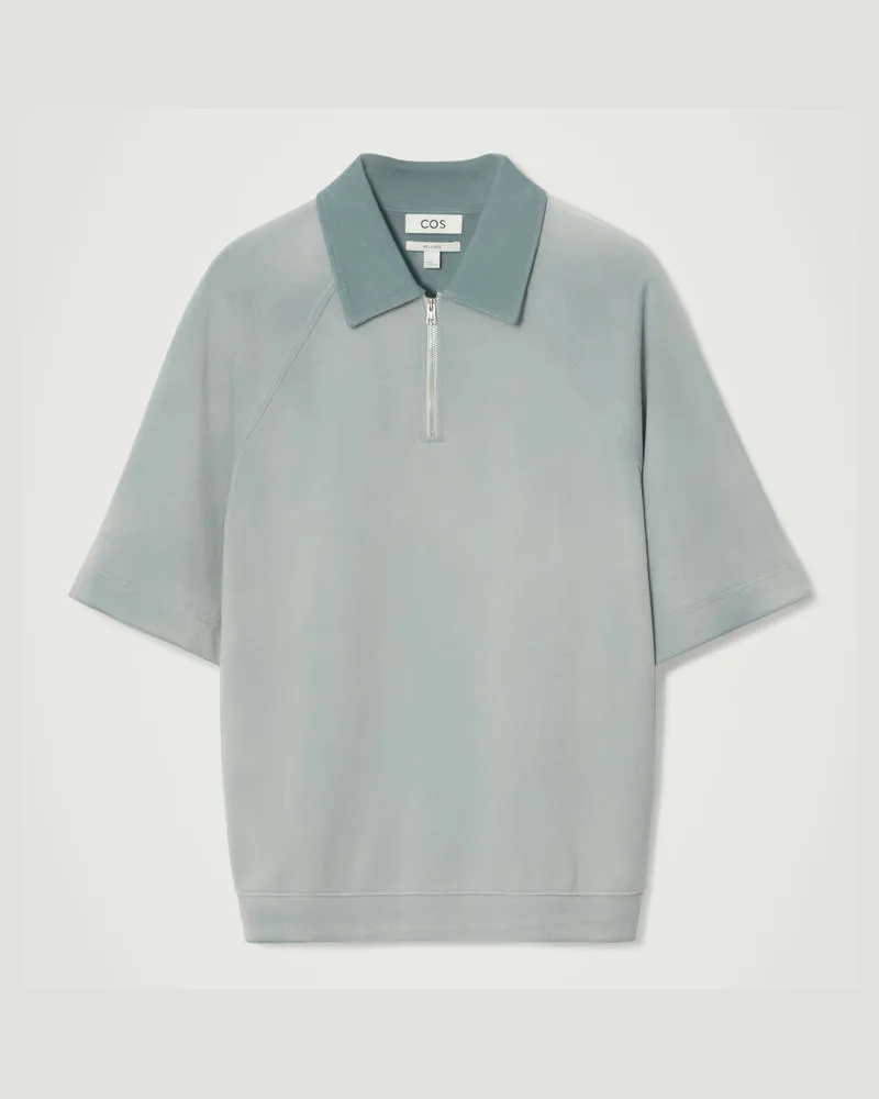 COS Poloshirt Mit Reissverschluss Und Acid-Waschung Grau