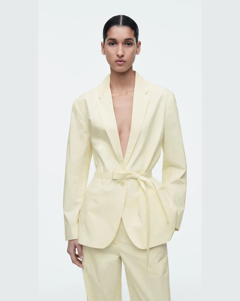 COS Blazer Aus Baumwolle Mit Bindegürtel Gelb