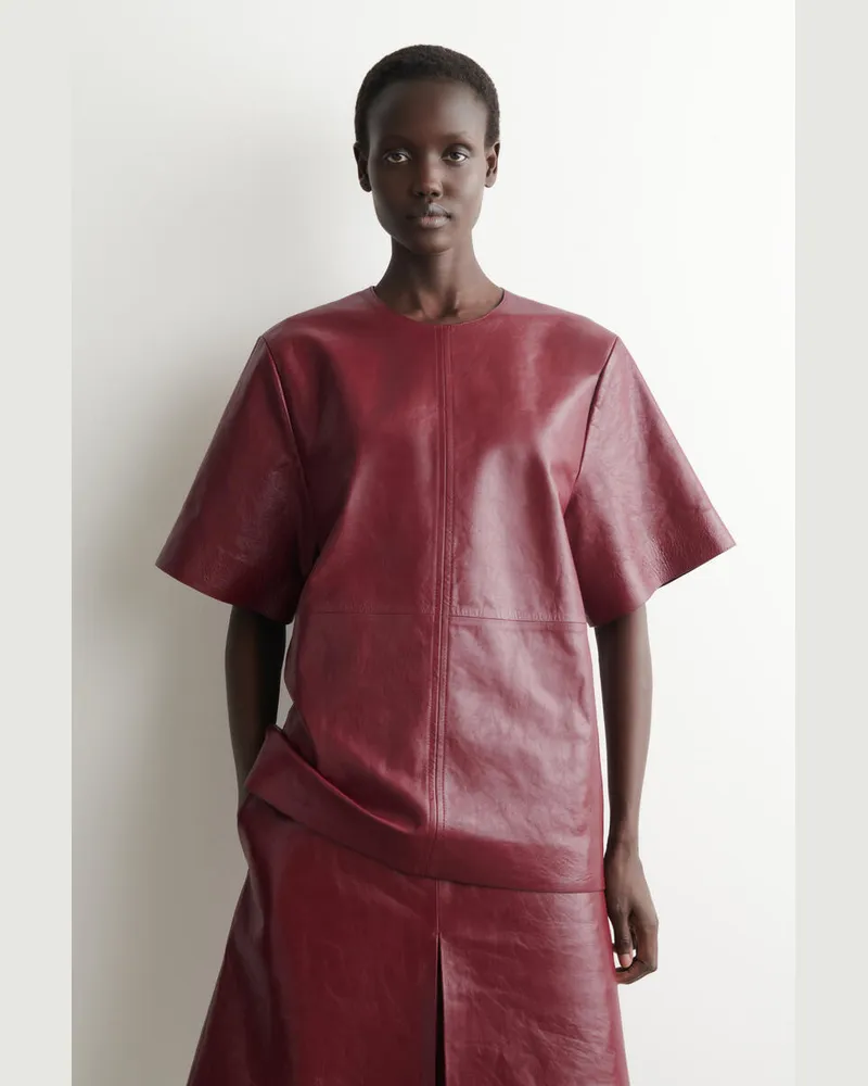 COS Gestricktes T-Shirt Aus Strukturiertem Leder Rot