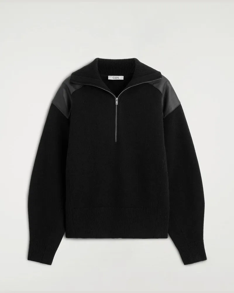 COS Pullover Aus Merinowolle Mit Reissverschluss Schwarz