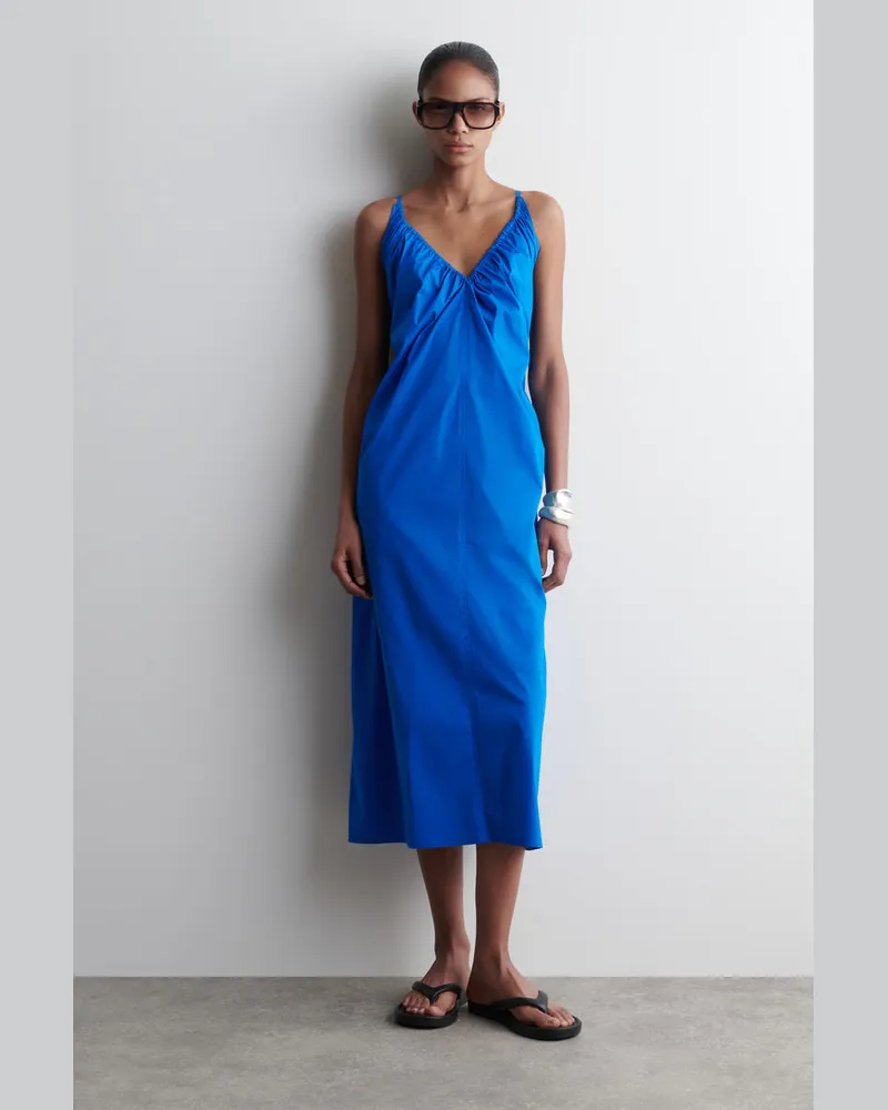 COS Maxikleid Mit Raffungen Und V-Ausschnitt Blau