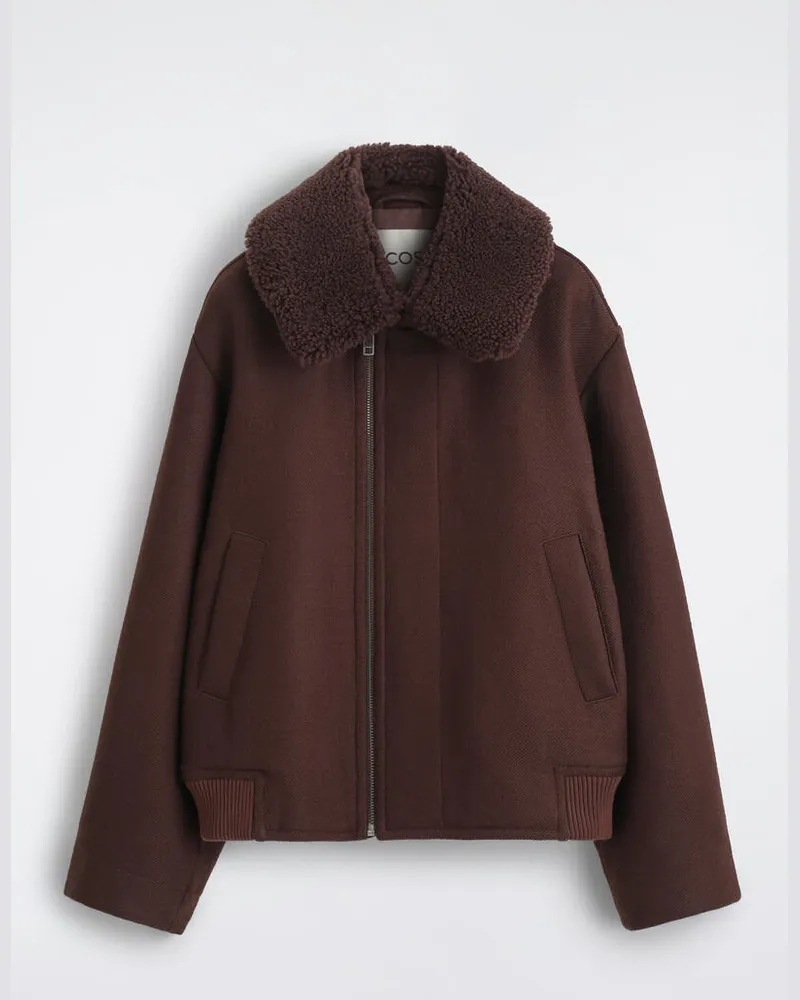 COS Fliegerjacke Aus Wolle Mit Shearling-Kragen Braun