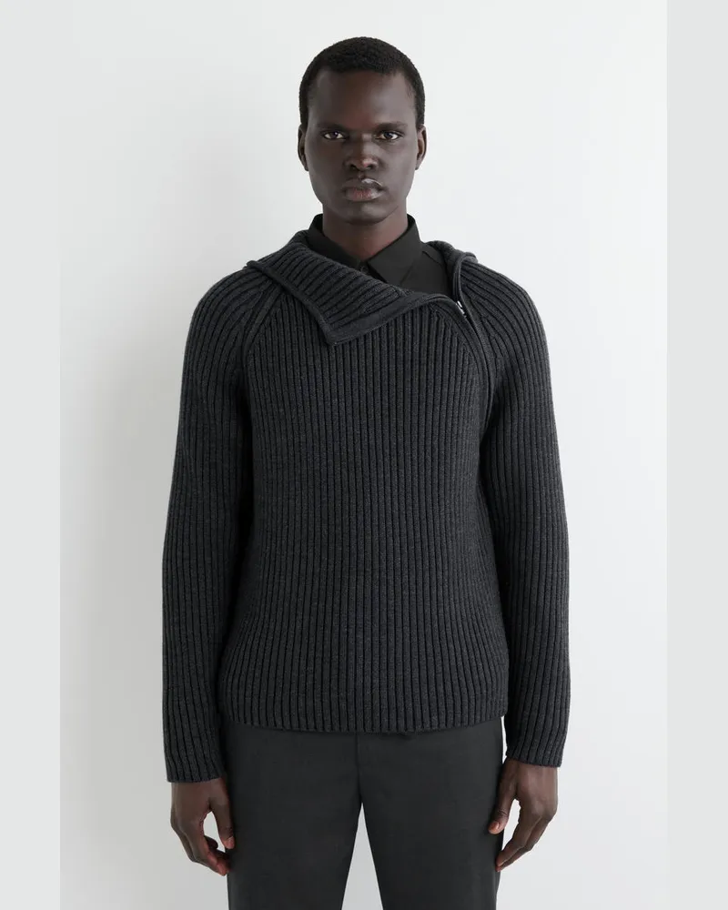 COS Gerippter Kapuzenpullover Aus Woll-Baumwoll-Mix Grau