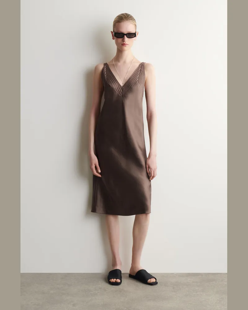 COS Slipdress Aus Satin Mit Lochmuster Braun